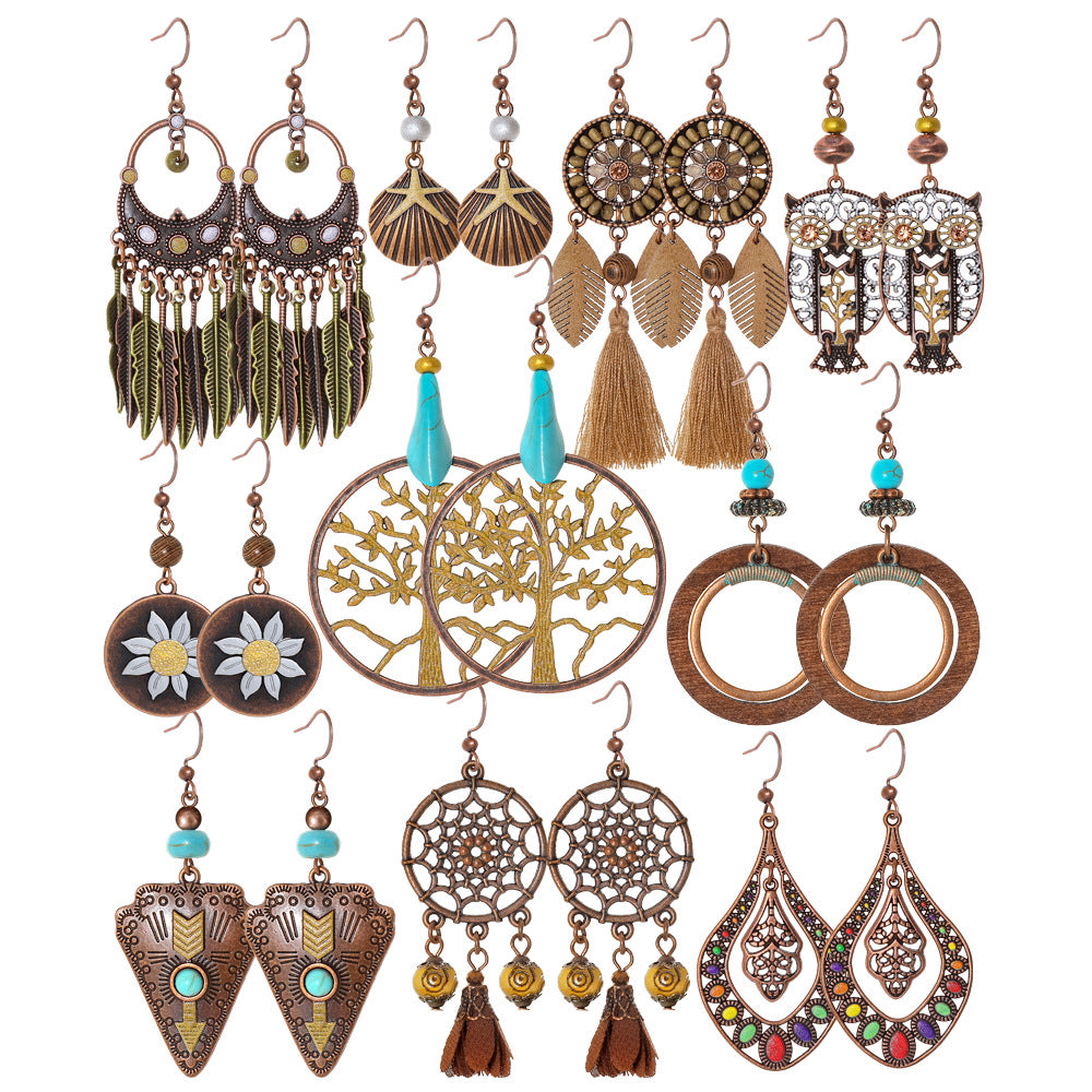 Wholesale Bohemian Hollow Tassel Earrings Zinc Alloy Stylish Boutique Jewelry Accessory