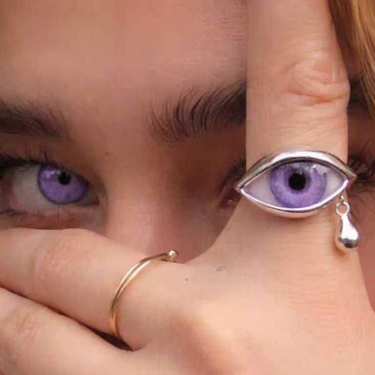 Wholesale Alloy Electroplated Crying Eyes Ring with Teardrops - Trendy Fashion Accessory for Women