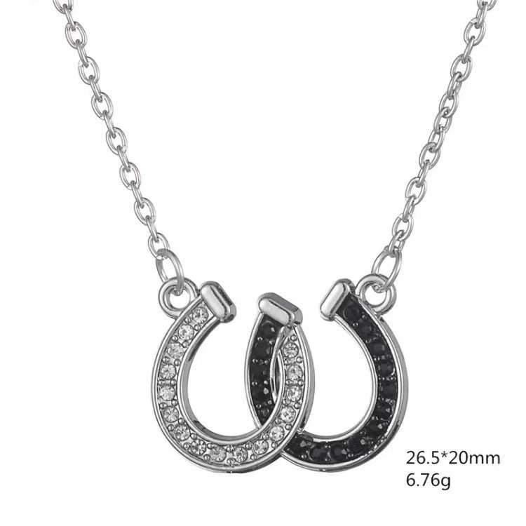 Wholesale black and white diamond double U horseshoe necklace