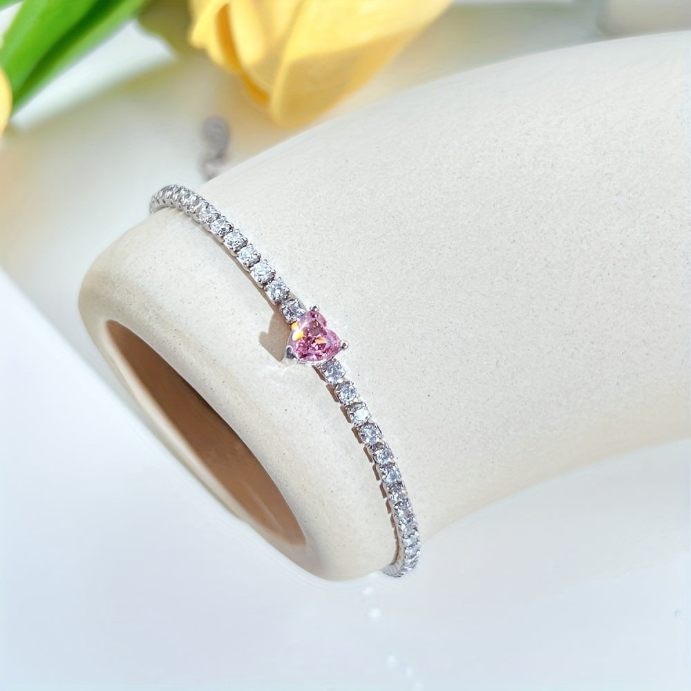 Wholesale Electroplated Zinc Alloy Pink Heart Adjustable Bracelet - Chic Jewelry Accessory for Boutique Resale