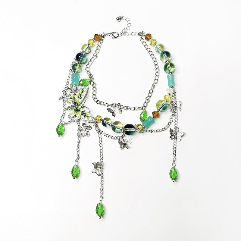 Wholesale Green Zircon Butterfly Necklace