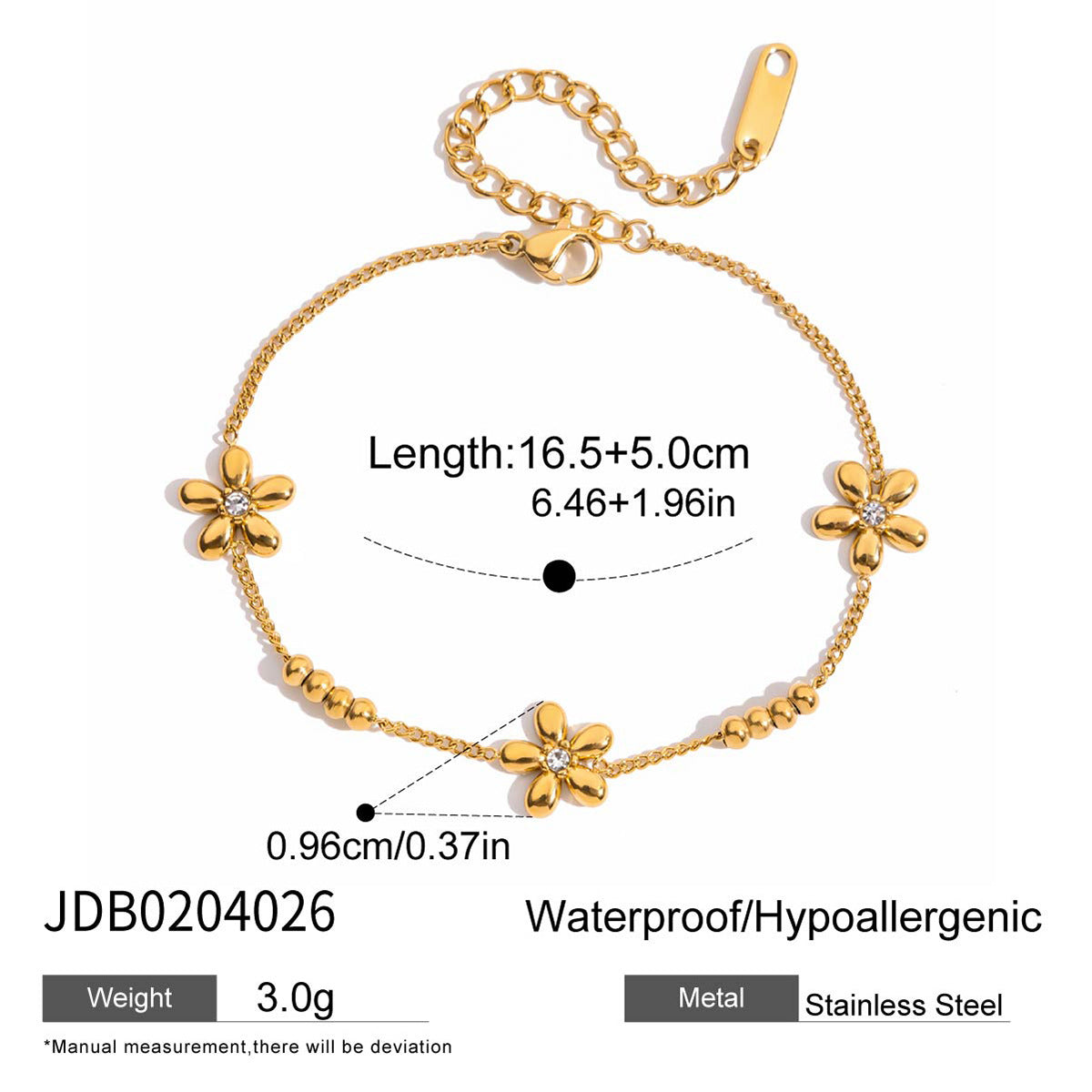 Wholesale 18K Stainless Steel Flower Bracelet with Diamonds
