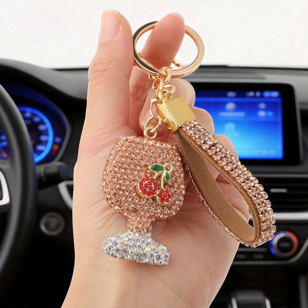 Wholesale Cross-Border Wine Glass Keychain with Diamonds,  Mini Wine Glass Car Keychain Pendant,  Creative Bag Accessories