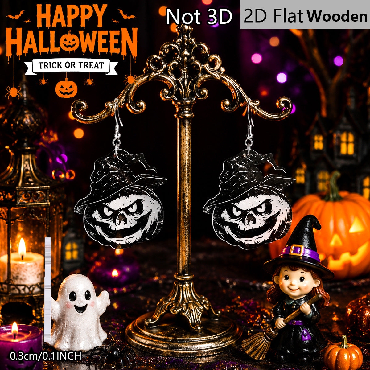 Wholesale  Themed Wooden Earrings With Pumpkin Witch Hat And Ghost Designs Fashion Jewelry Accessory