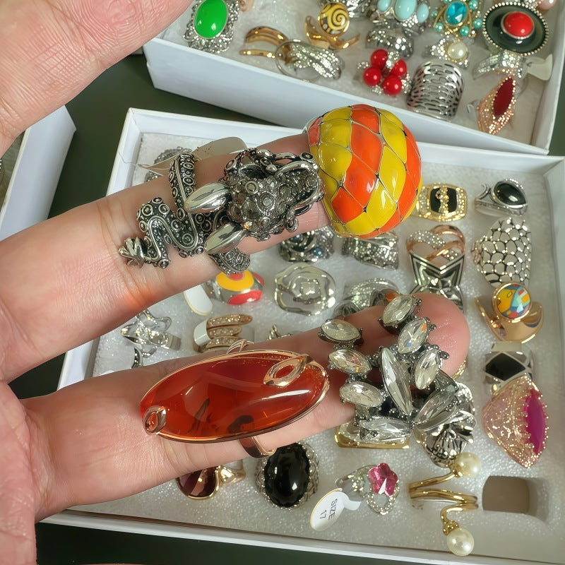 Wholesale Geometric Vintage Distressed Rhinestone Ring,  Alloy Fashion Jewelry for Women,  Everyday Wear