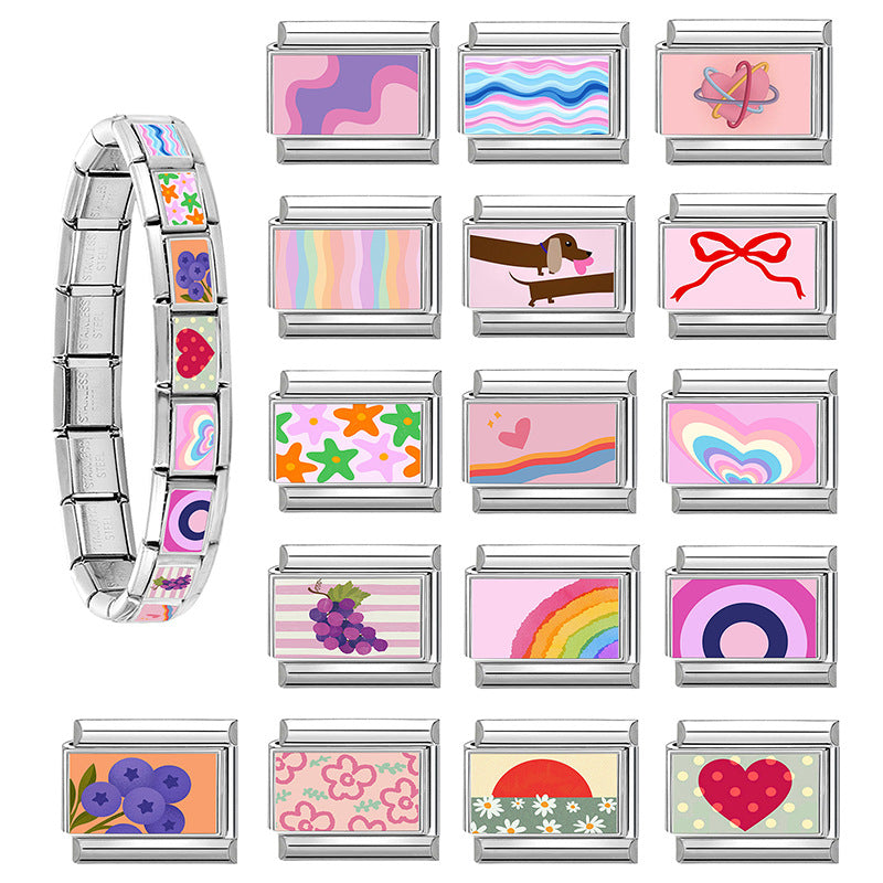 Wholesale  9mm Italian Charm Starter Bracelets DIY square Single Section Creative Stainless Steel Composable Bracelet