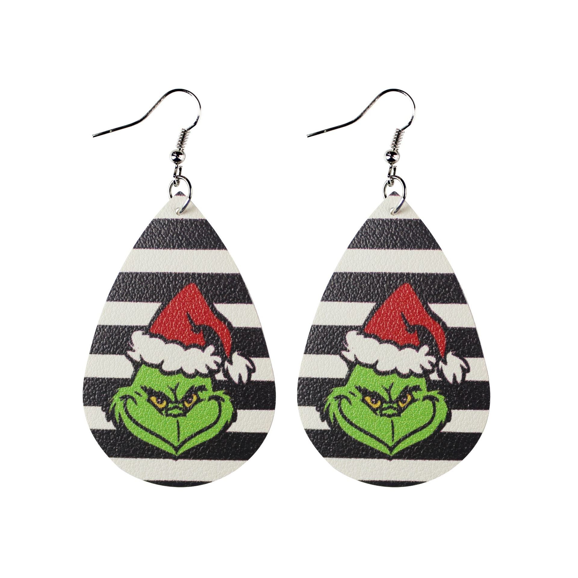 Wholesale Christmas Leather Double-sided Printing Composite Striped Plaid  Earrings