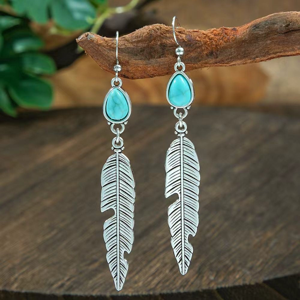 Wholesale Bohemian Geometric Turquoise Metal Earrings Fashion Accessory for Gift