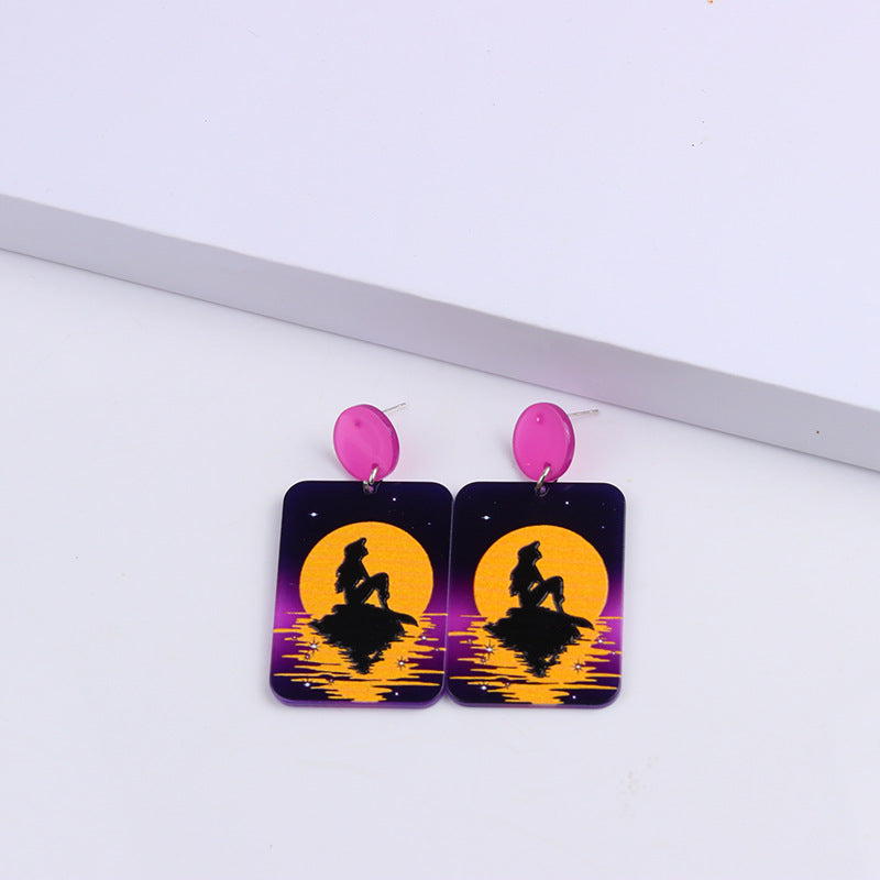 Wholesale color block acrylic printed embossed earrings