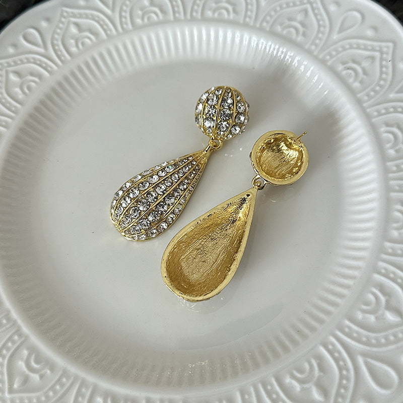 Wholesale  Light Luxury  Full Diamond Three-dimensional Oval Water Drops Earrings