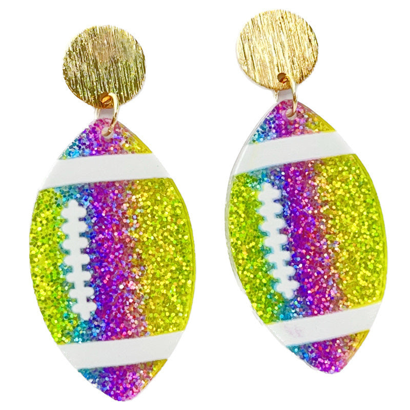 Wholesale  source football soccer color contrast fashion ladies shiny acrylic earrings