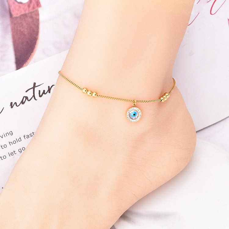 Wholesale Titanium Steel golden bean love anklet  butterfly green zircon anklet