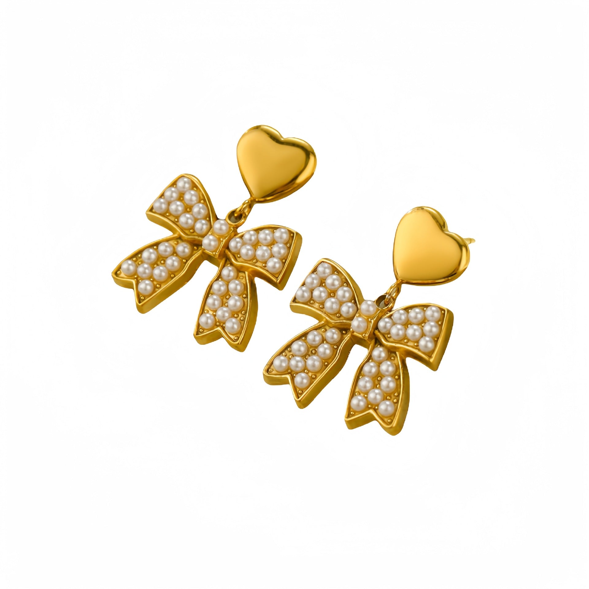 Wholesale  zircon bow  love stainless steel earrings