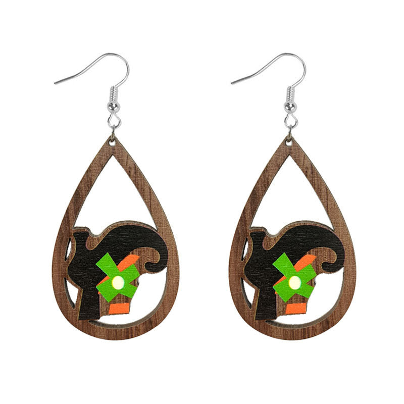 Wholesale Halloween Exaggerated Vintage Ghost Wood Earrings ACC-ES-WenTuo001