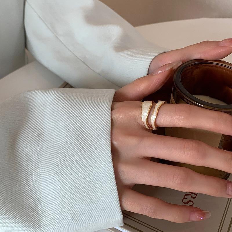Wholesale Geometric Double-layer Hollow Ring Women' s Fashionable Elegant Irregular Dropping Glaze Color-matching Open Ring Instagram Style Finger Ring