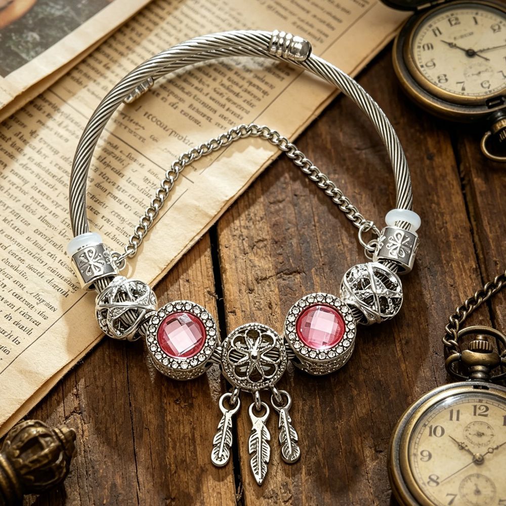 Wholesale Stainless Steel Sparkling Dreamcatcher Bead Bracelet Geometric Starry Design Women' s Fashion Accessory