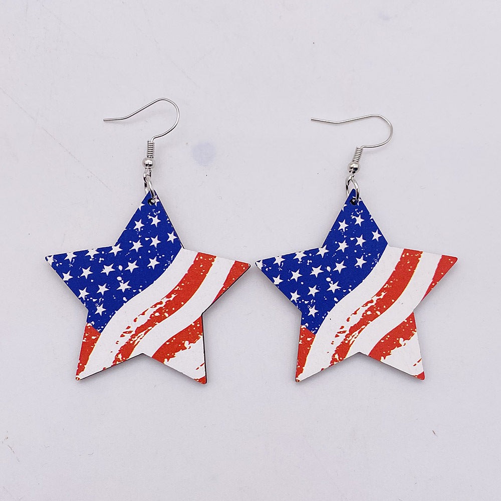 Wholesale Independence Day Wood Heart Pendant Earrings ACC-ES-ChenY059