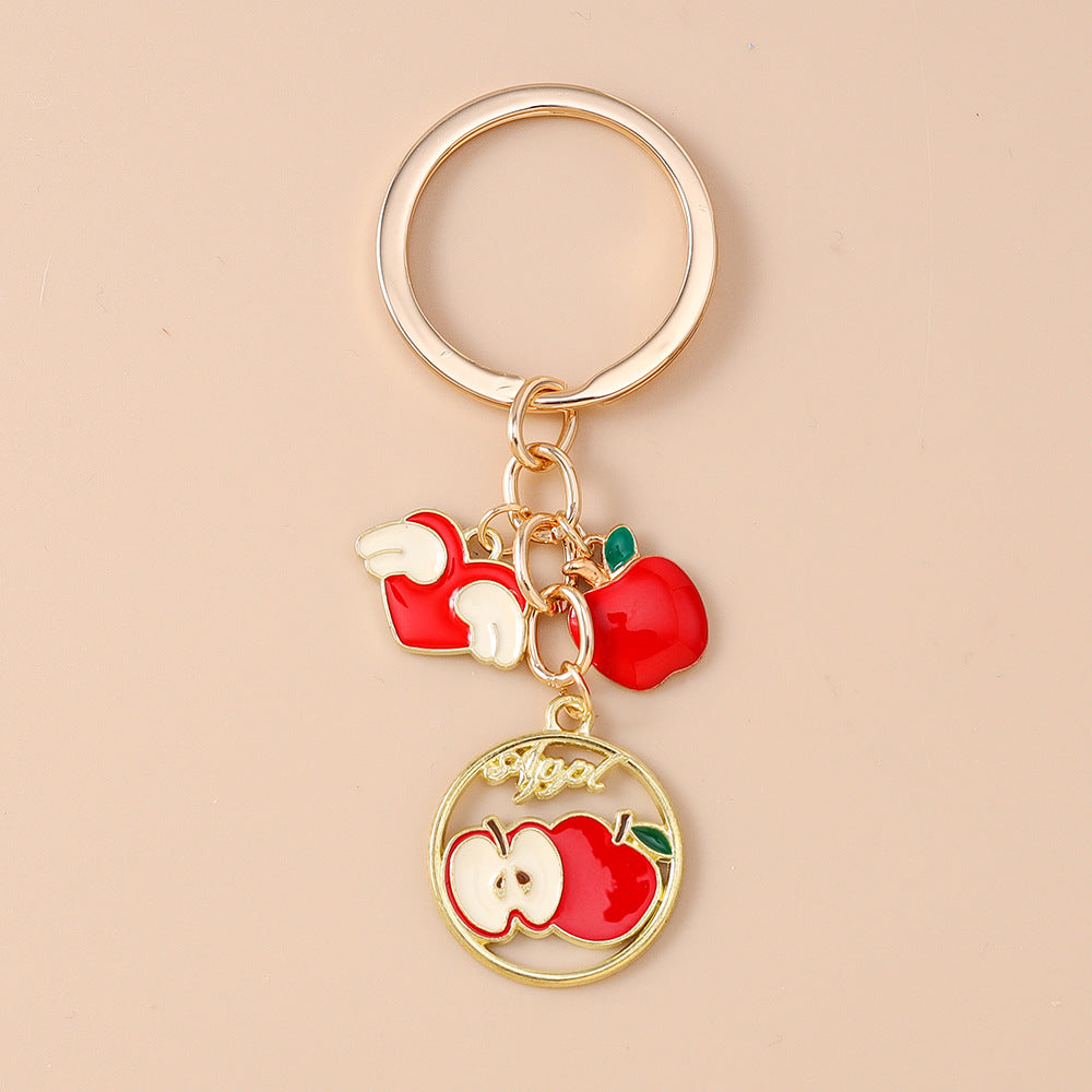 Wholesale  Fashion Simulation Watermelon Orange Key Ring Love Strawberry Apple Key Chain Fruit Bag Pendant