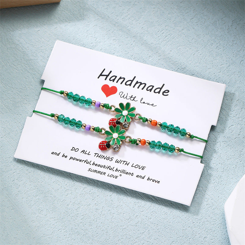 Wholesale Colorful Daisy Ladybug Beaded Knot Bracelet