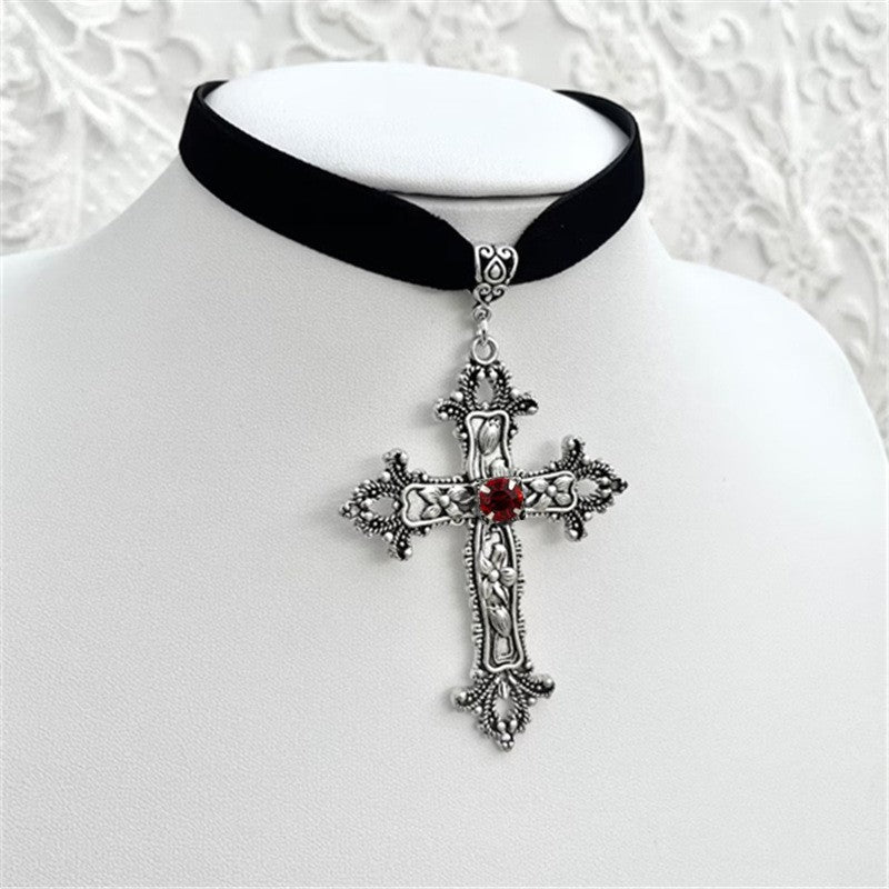 Wholesale Gothic Retro Cross Pendant Necklace Black Velvet Choker Unisex Fashion Accessory for Boutique Resale