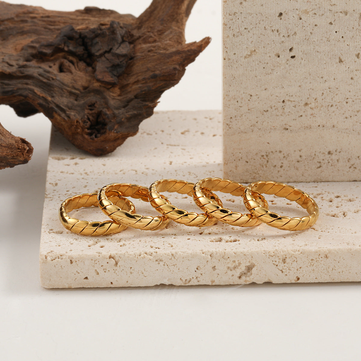 Wholesale light luxury geometric woven plain titanium steel ring