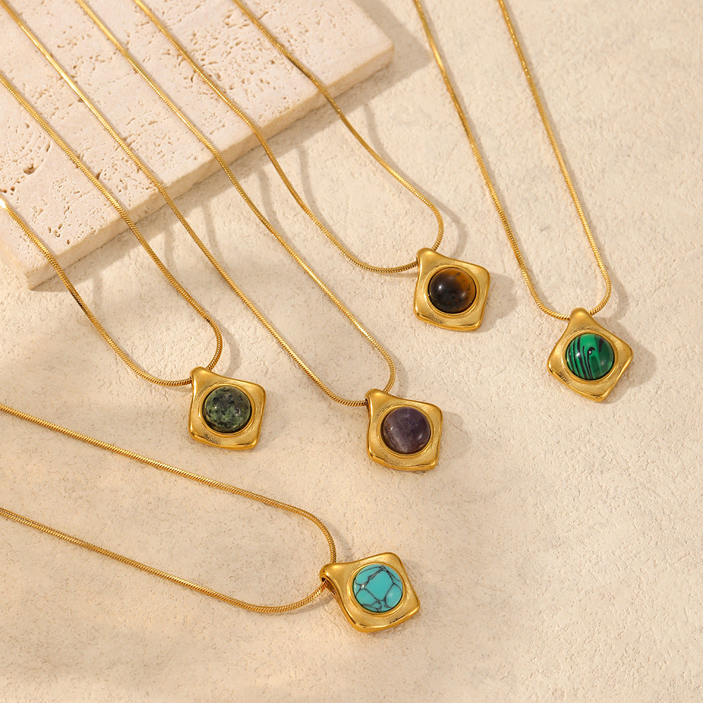 Großhandel geometrisch eingelegtes natürliches Tigerauge Amethyst -Schlangekette Edelstahl Halskette