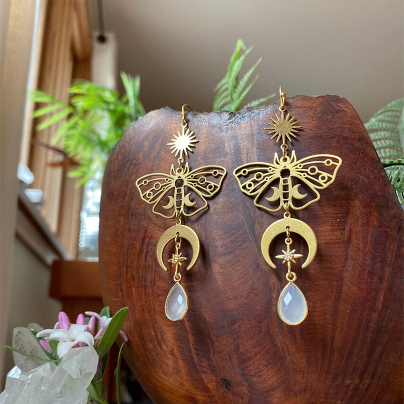 Wholesale Vintage Bohemian Moon Star Sun Gemstone Pendant Alloy Earrings ACC-ES-MingC008