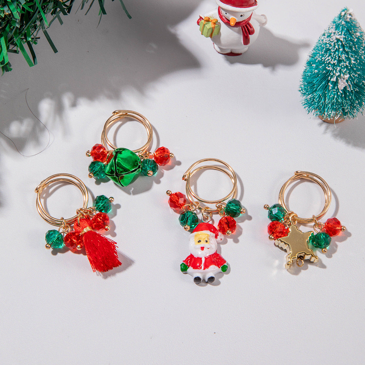 Wholesale  Elk Crutch Three-Piece  Christmas Cute Bell Animal Pendant Ring suit