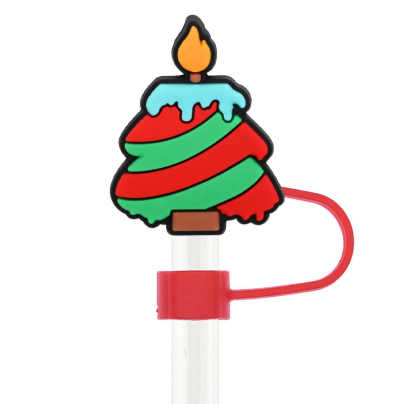 Wholesale Random 100pcs  Christmas series  10mm PVC Soft Straw Tube Cap