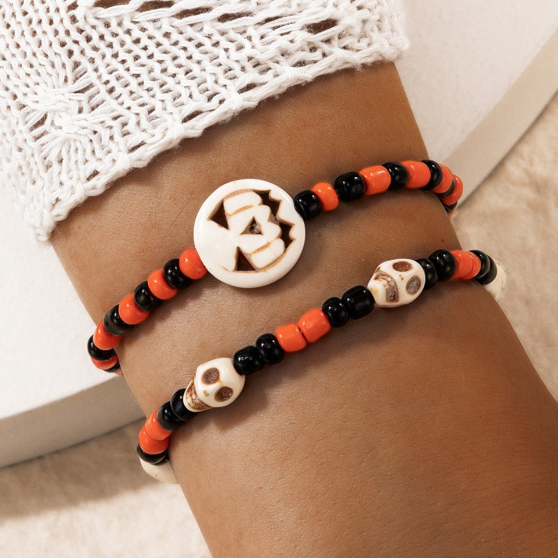 Wholesale Halloween  Pumpkin Rice Bead Bracelet Set