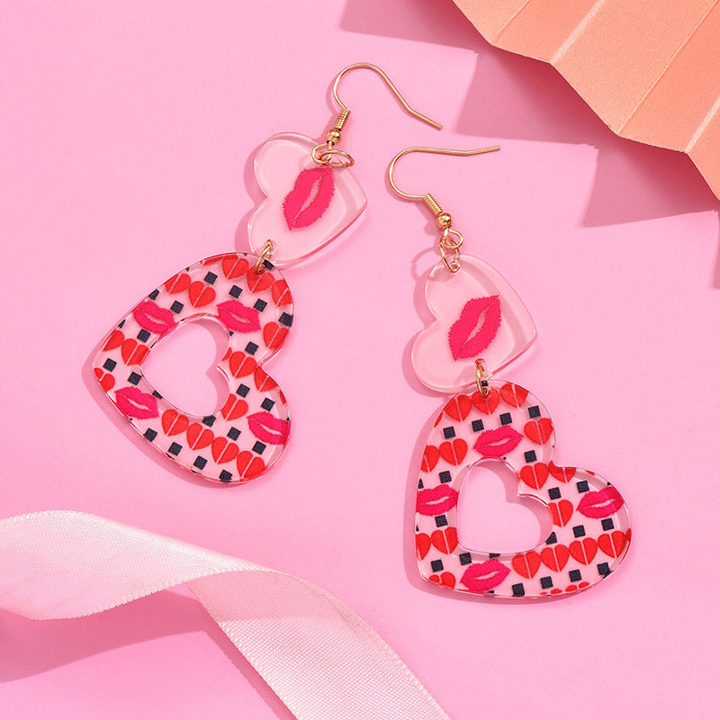 Wholesale Geometric Love Heart Acrylic Lips Valentine's Day Earrings