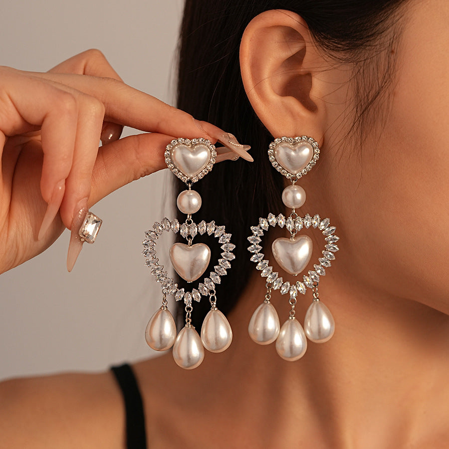 Wholesale  pearl diamond zircon love silver earrings