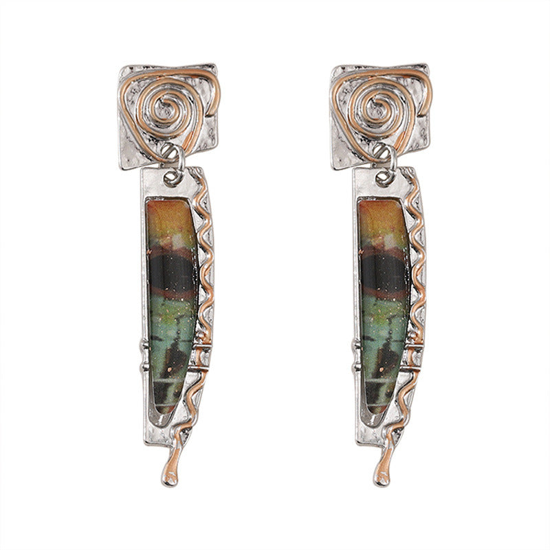 Wholesale Zinc Alloy Ancient Silver Earrings Retro Marble Pattern Snake Motif Party Gift