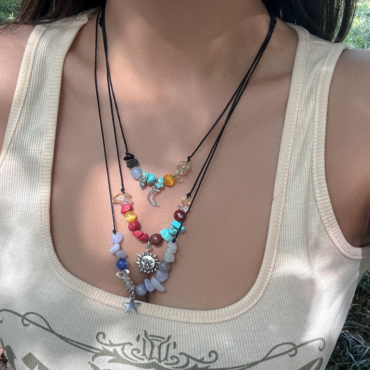 Wholesale Wax Thread Turquoise Beads Gravel Pine Alloy Acrylic Necklace Necklaces ACC-NE-Xuer014