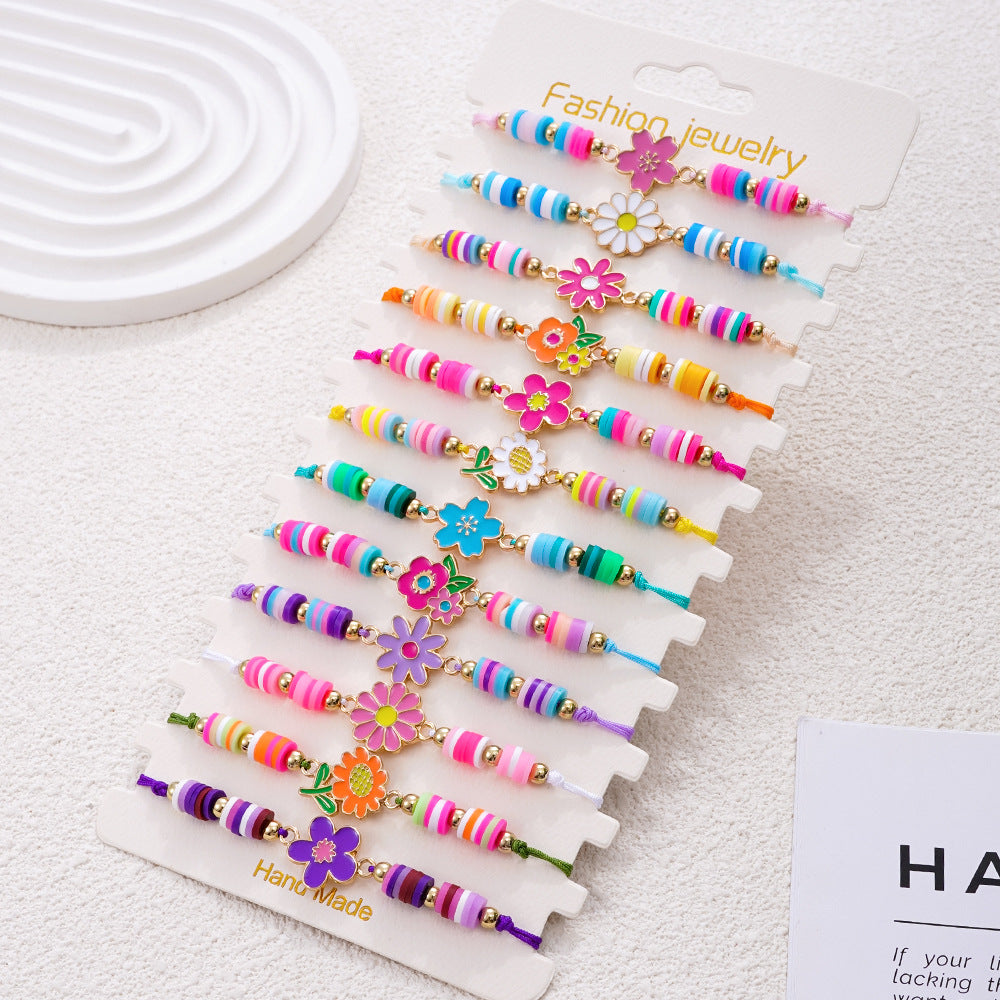 Wholesale Colorful polymer clay beaded cartoon animal pattern bracelet hand-woven adjustable size children' s jewelry