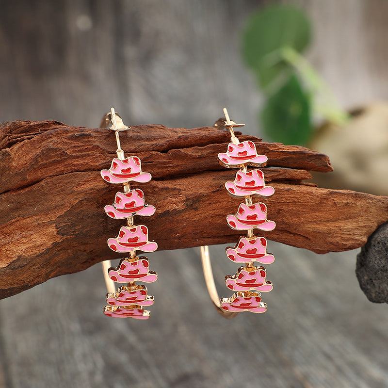 Wholesale Star Hoop Oil Drop Pink Cowboy Hat Boots  Earrings