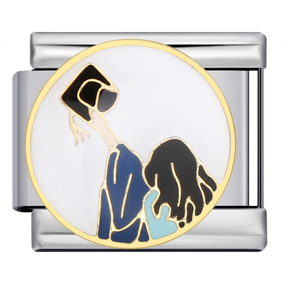 Wholesale Italian Charm Bracelet 9mm DIY Splicing Removable Gold Plated Oil Drop Cartoon Stainless Steel Composable Bracelet