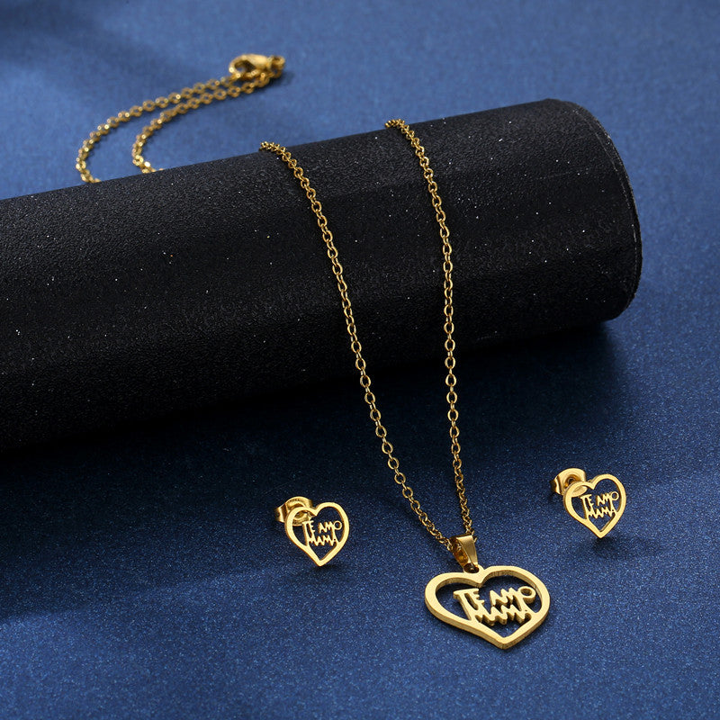 Wholesale MAMA Stainless Steel Earrings Necklace Set Mother's Day ACC-ES-MinM021