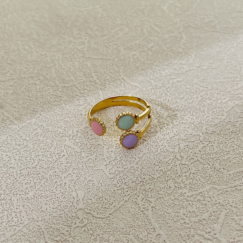 Wholesale Retro High-grade Sense Stainless Steel Golden Open Dot Oil Drop Ring