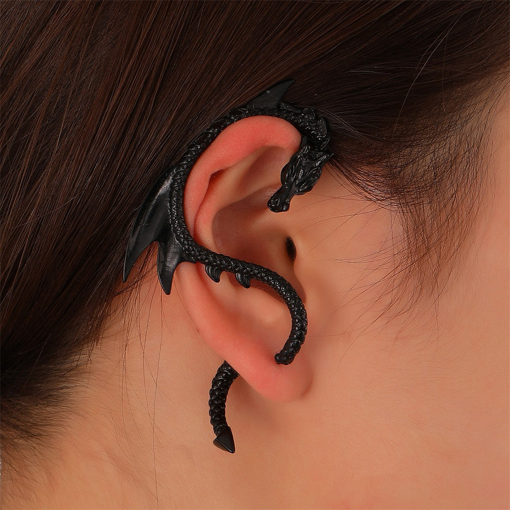 Wholesale Dragon Ear Cuff Clip On Earrings For Women Punk Style Non Pierced Zircon Ancient Silver Stylish Jewelry Gift