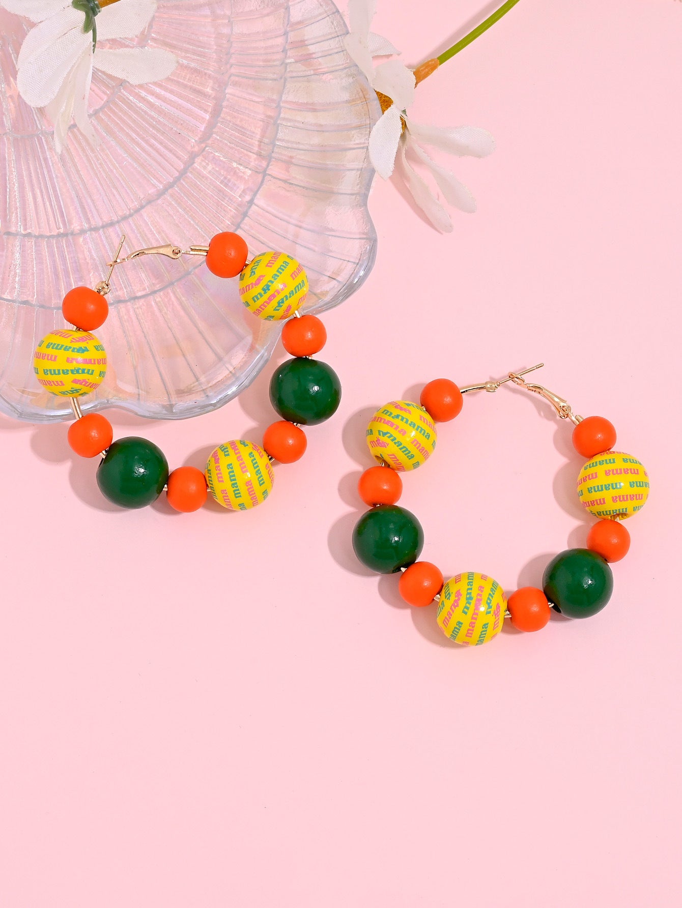 Wholesale  mother's day fashion creative mama letters love printed wooden beads earrings