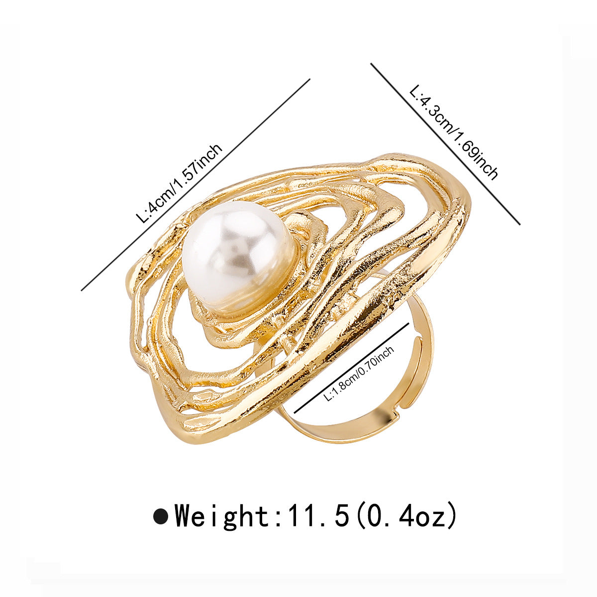 Wholesale exaggerated metal style design imitation pearl ring open mouth ring