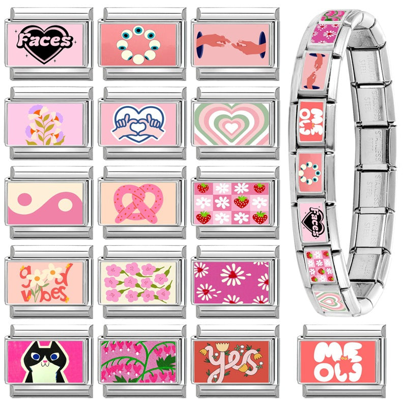 Wholesale 9mm Italian Charm Starter Bracelets DIY square Single Section Creative Stainless Steel Composable Bracelet