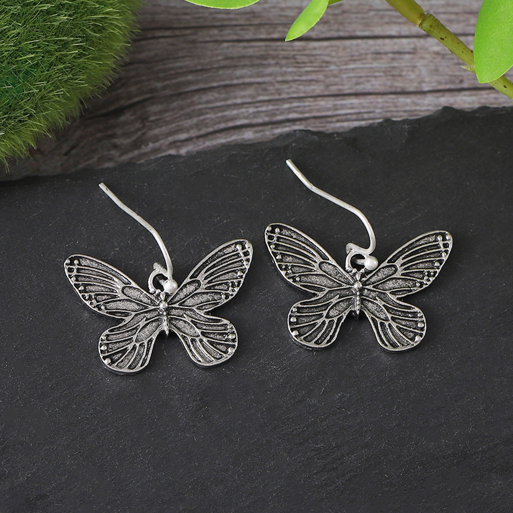 Wholesale Vintage Butterfly Pendant Earrings Ancient Silver Zinc Alloy Punk  Party Jewelry Fashion Accessory For Resale