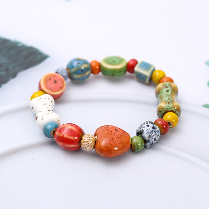 Wholesale Rainbow Cat Paw Ceramic Bead Bracelet,  Trendy Gift for Students,  Handmade Fashion Accessory