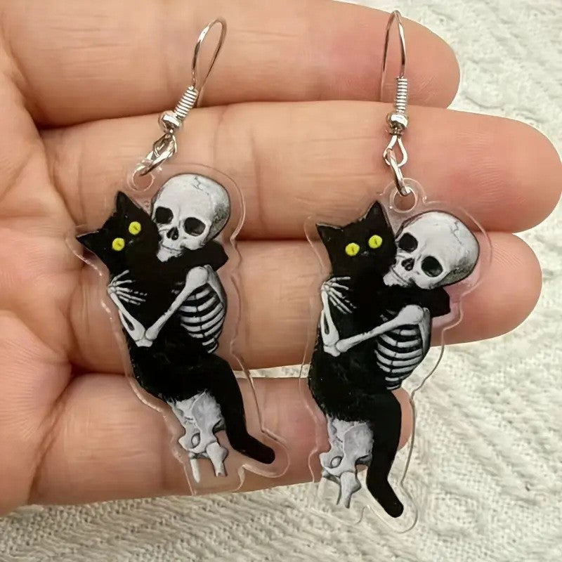 Wholesale Skull Cat  Flat Acrylic Earrings