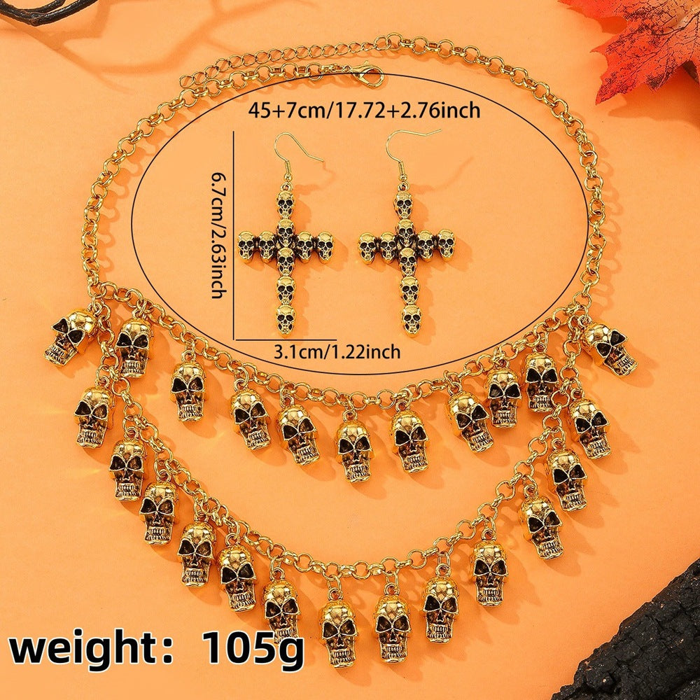 Wholesale Alloy Skull Fringe Necklace and Earrings Set  Gothic Jewelry for Party
