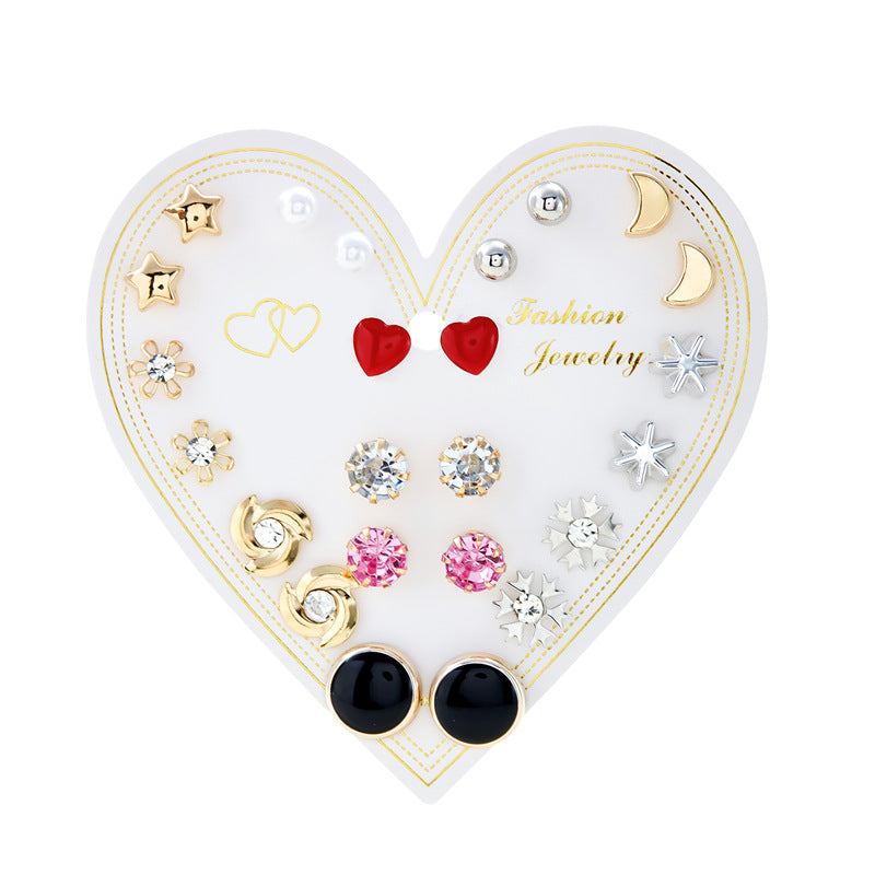 Wholesale  12 pairs of flowes  pearl round beads Diamond combination earrings