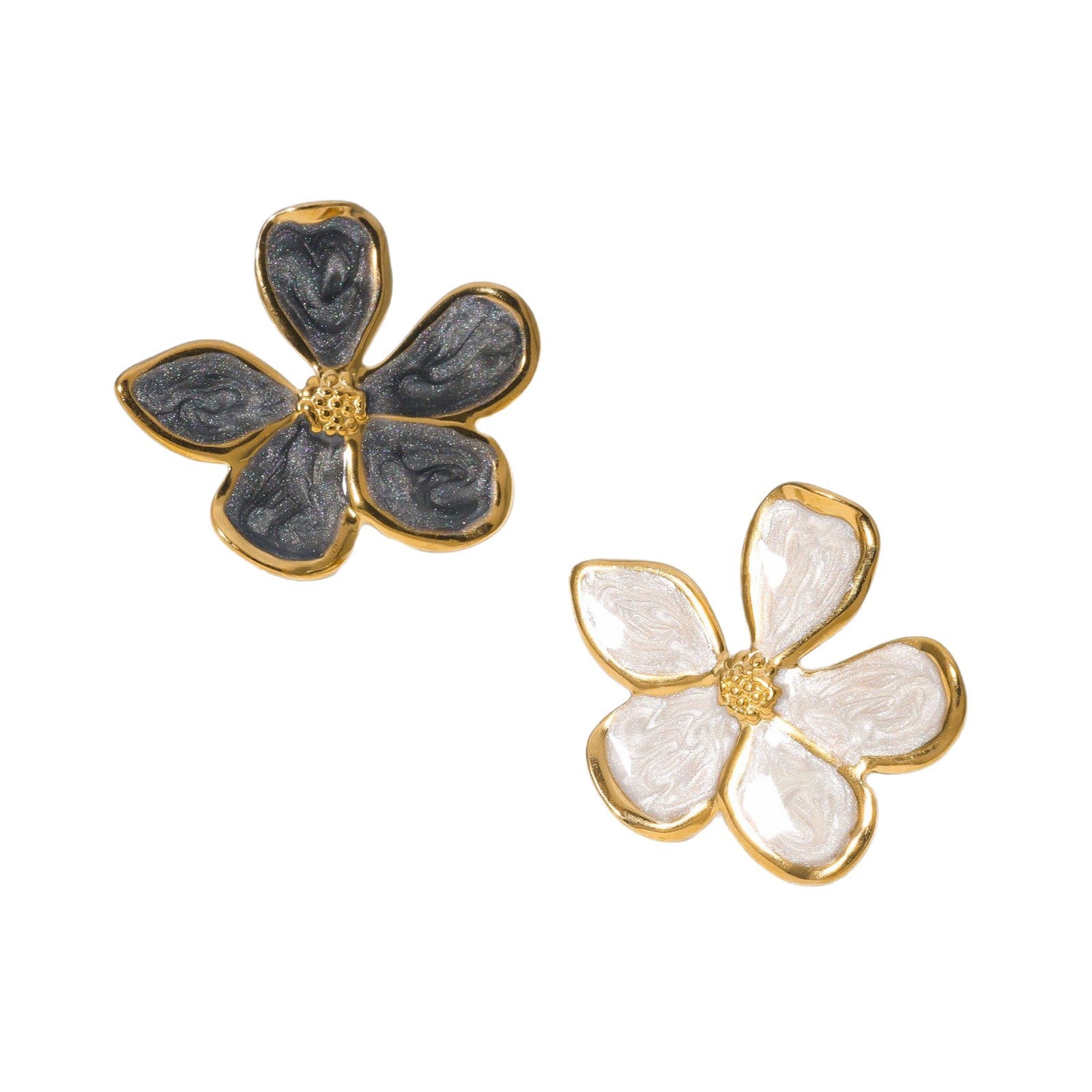 Wholesale Retro French Style Enamel Flower Stainless Steel Open Ring For Women Fashion Jewelry Accessory Everyday Wear Gift