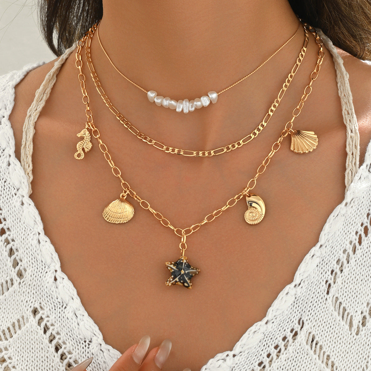 Wholesale starfish seashell  seahorse zinc alloy pendant necklace